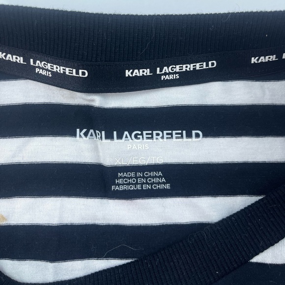 Karl Lagerfeld Paris Stripe Knit Eiffel Tower Short Puff Sleeve Tee S69-24 - Picture 3 of 7